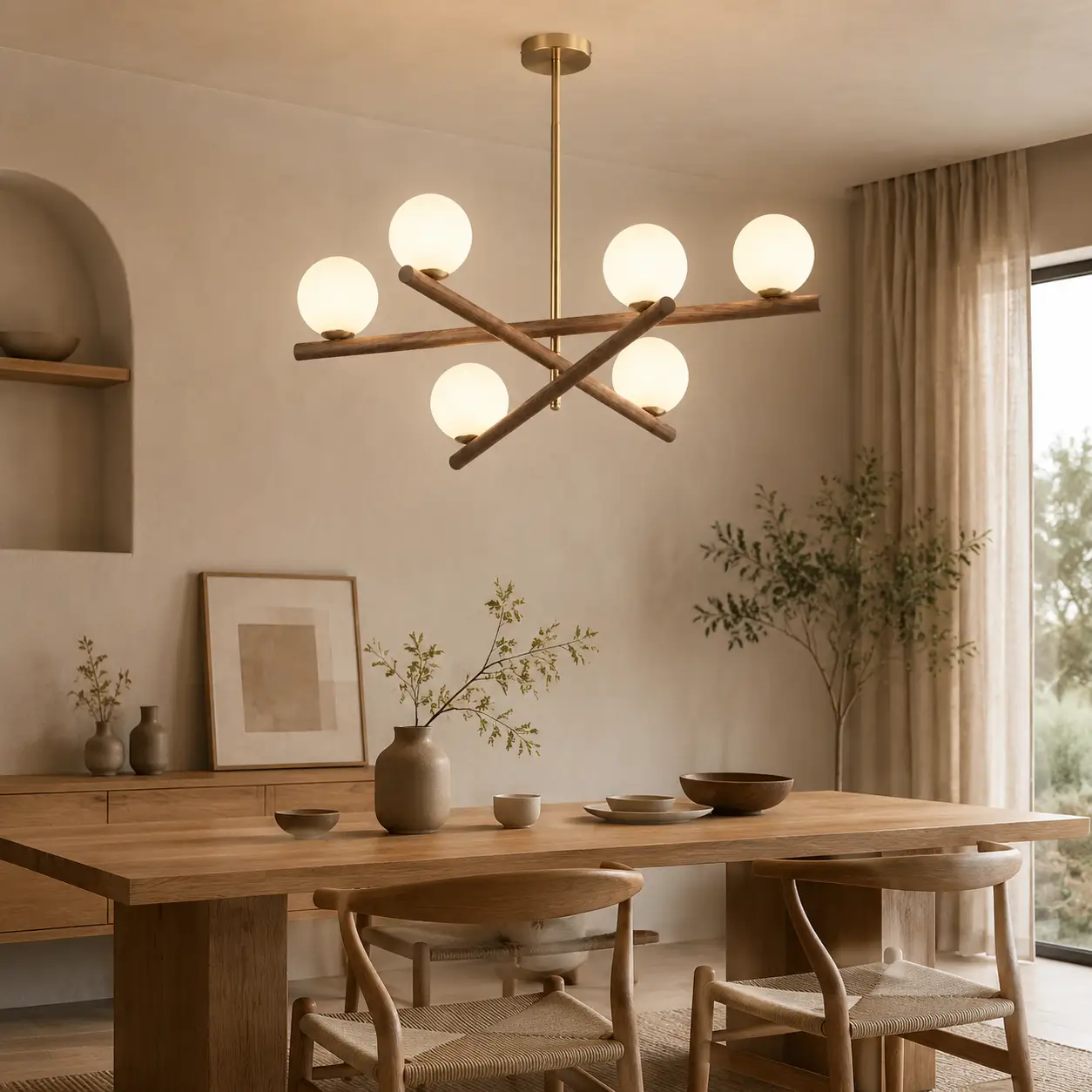 Lunaro 6-Light Globe Chandelier in Japandi Minimalist Dining Room