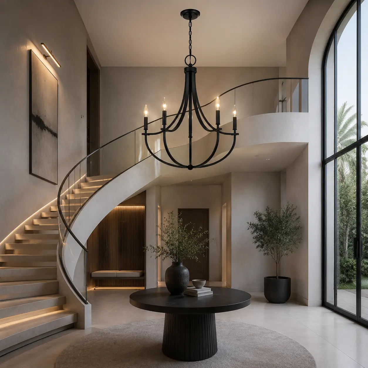 Orbitra-5-Light-Pendant-in-Matte-Black-with-Dual-Curved-Arms-modern-foyer Orbitra-5-Light-Pendant-in-Matte-Black-with-Dual-Curved-Arms-modern-foyer
