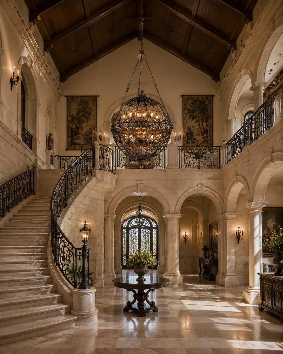 Ornate-Grandeur-Wrought-Iron-Sphere-Chandelier-neoclassical-entry Ornate-Grandeur-Wrought-Iron-Sphere-Chandelier-neoclassical-entry