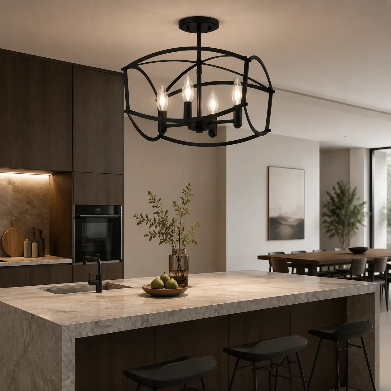 Ovalight Pendant 4-Light Chandelier in Contemporary Kitchen Island Scene