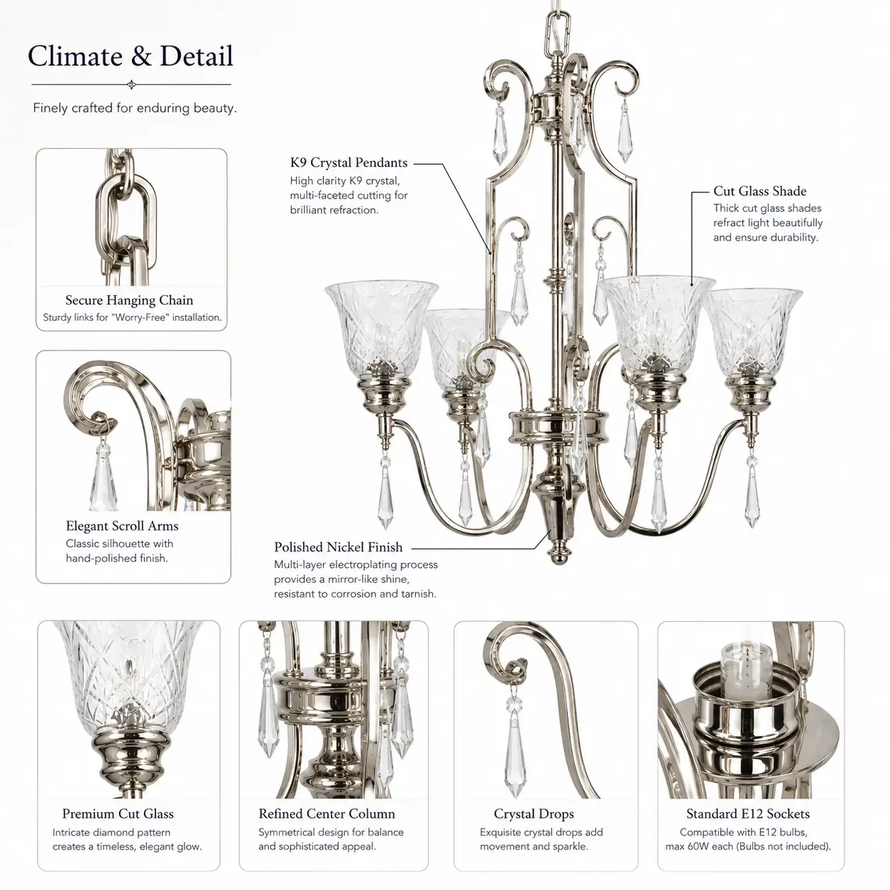 Polished-Nickel-5-Light-Crystal-Glass-Chandelier-2 Polished-Nickel-5-Light-Crystal-Glass-Chandelier-2