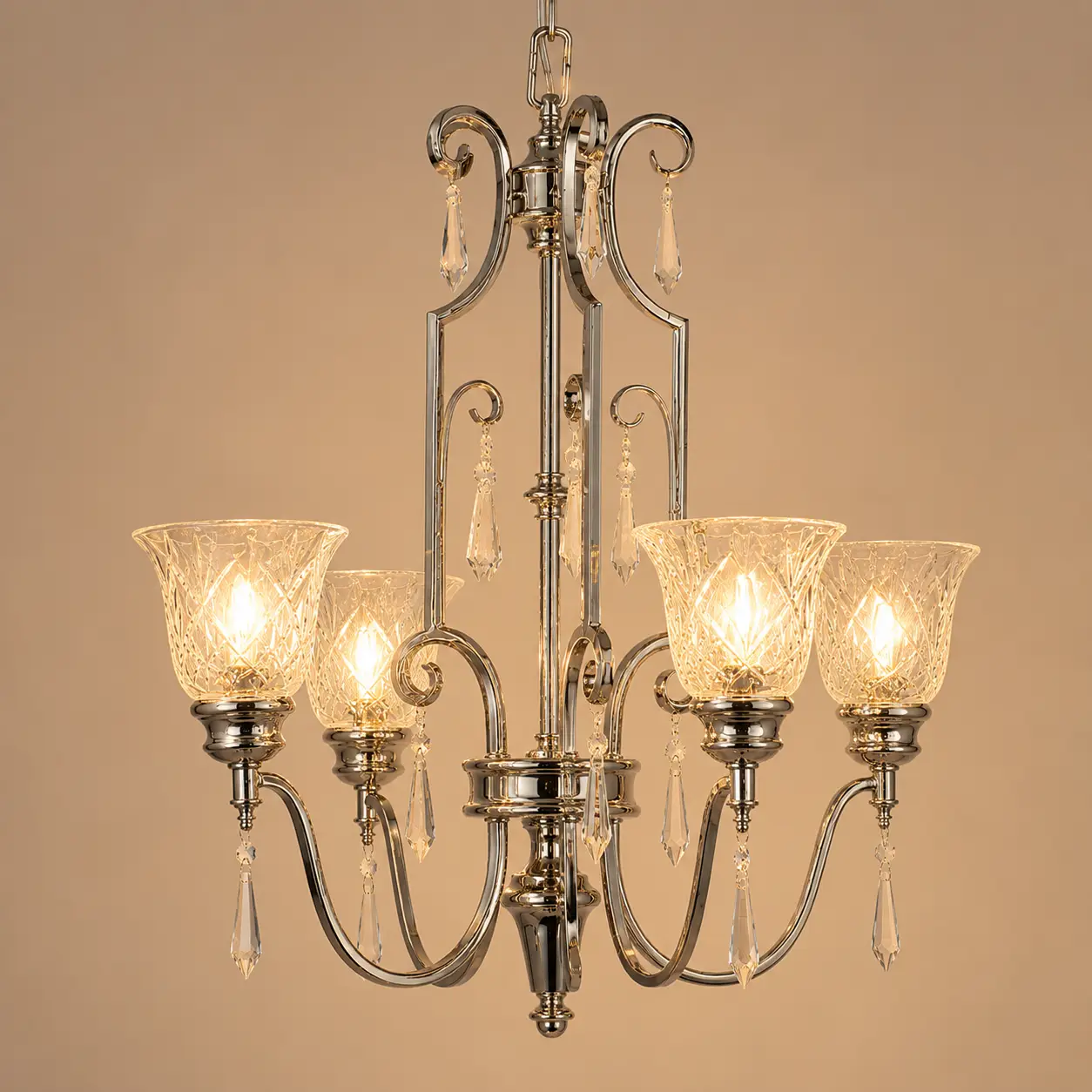 Polished-Nickel-5-Light-Crystal-Glass-Chandelier-3 Polished-Nickel-5-Light-Crystal-Glass-Chandelier-3