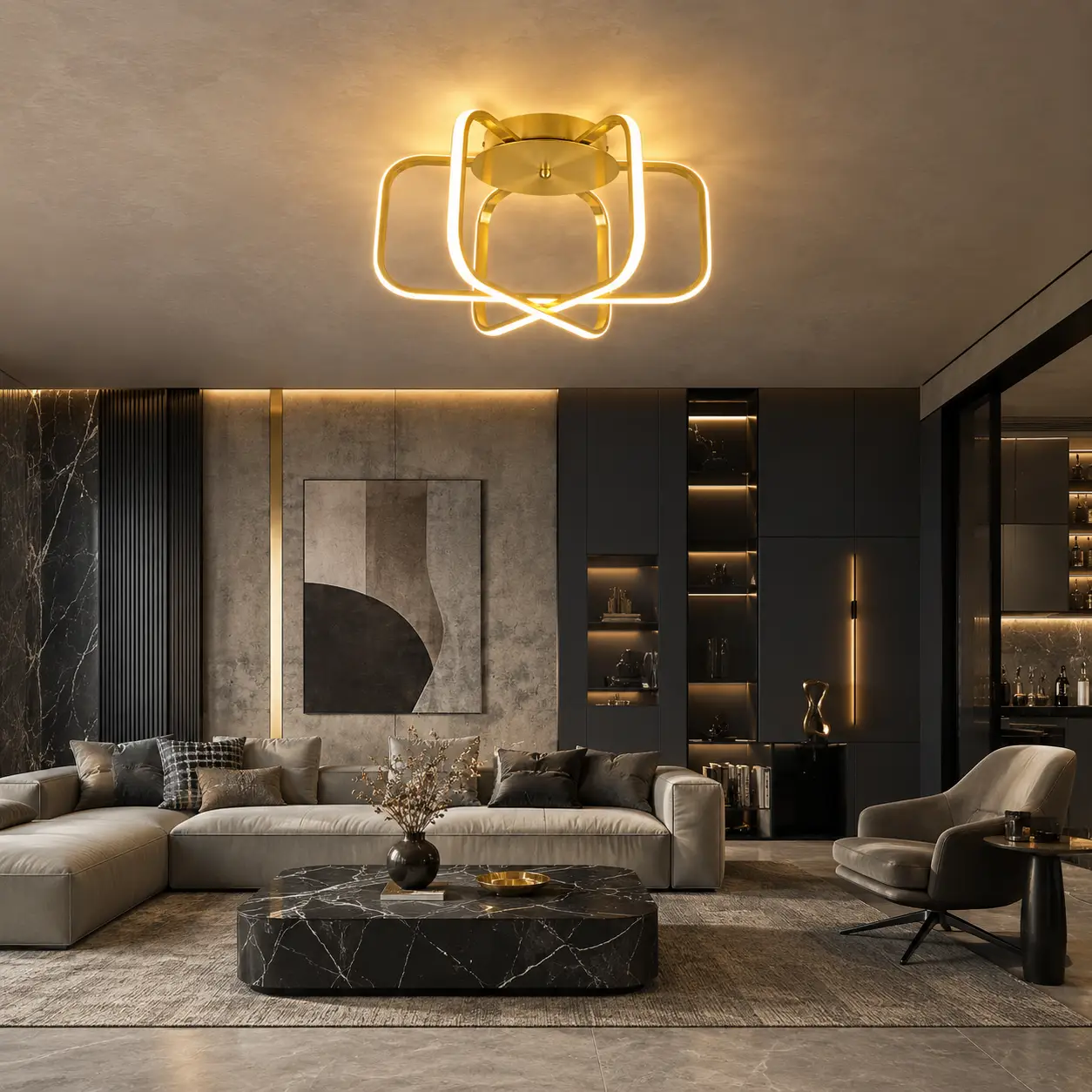 3D Rendering Placement 01 - Avant-Garde Luxury Living Salon