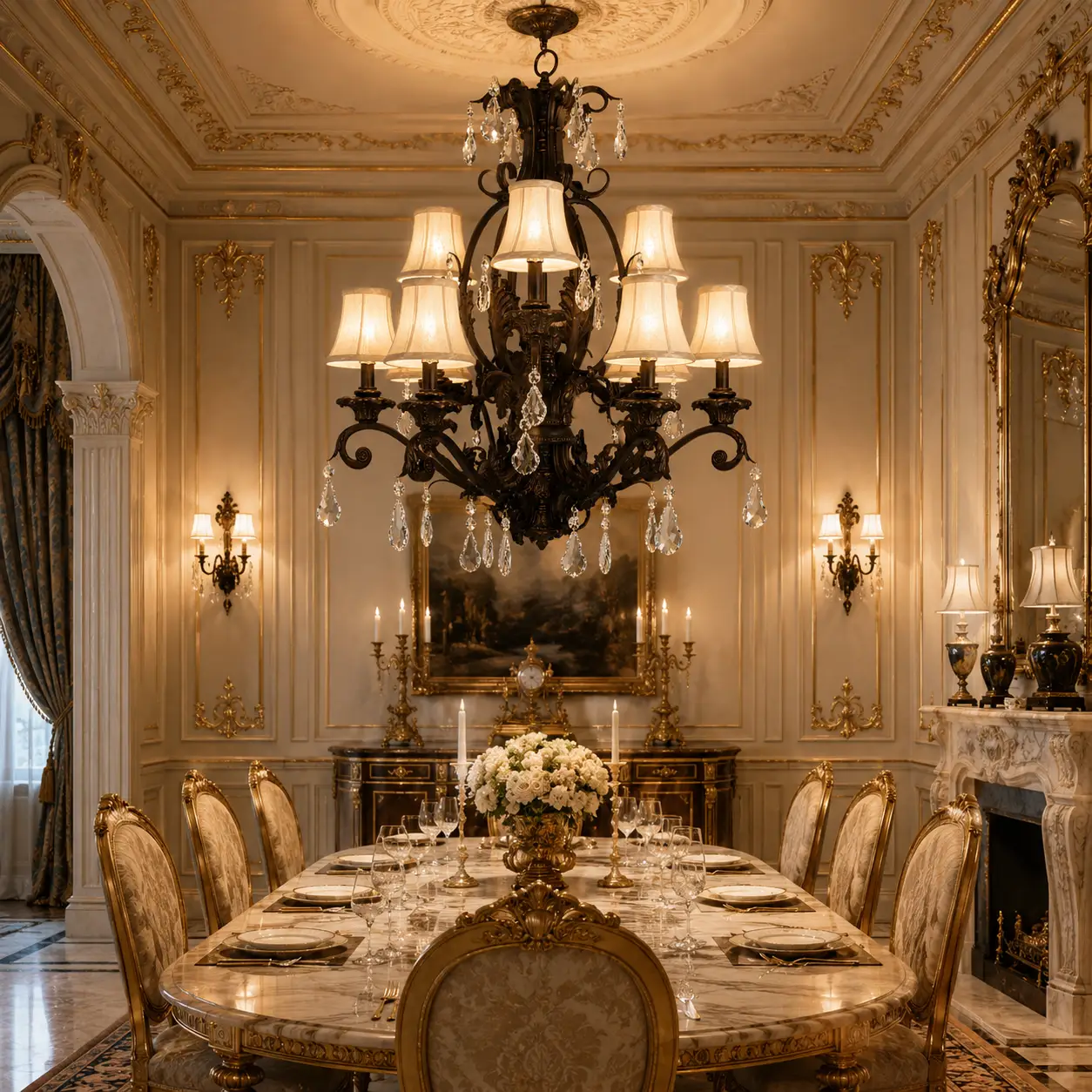 Versailles-Grandeur-9-Light-Crystal-Adorned-Chandelier-neoclassical-dining