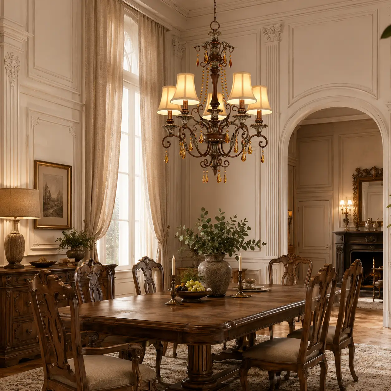 Vintage-5-Light-Chandelier-with-Amber-Crystal-Accents-and-Fabric-Shades-traditional-dining Vintage-5-Light-Chandelier-with-Amber-Crystal-Accents-and-Fabric-Shades-traditional-dining