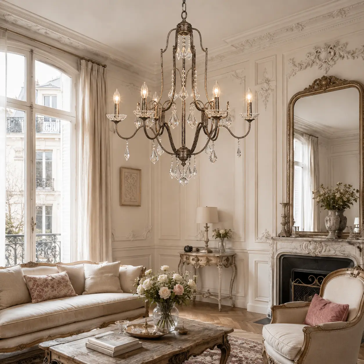 Vintage-6-Light-Crystal-Chandelier-with-Handcrafted-Metal-Frame-neoclassical-salon Vintage-6-Light-Crystal-Chandelier-with-Handcrafted-Metal-Frame-neoclassical-salon