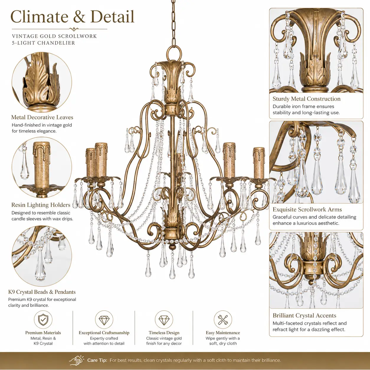 Vintage-Gold-Scrollwork-5-Light-Chandelier-2 Vintage-Gold-Scrollwork-5-Light-Chandelier-2