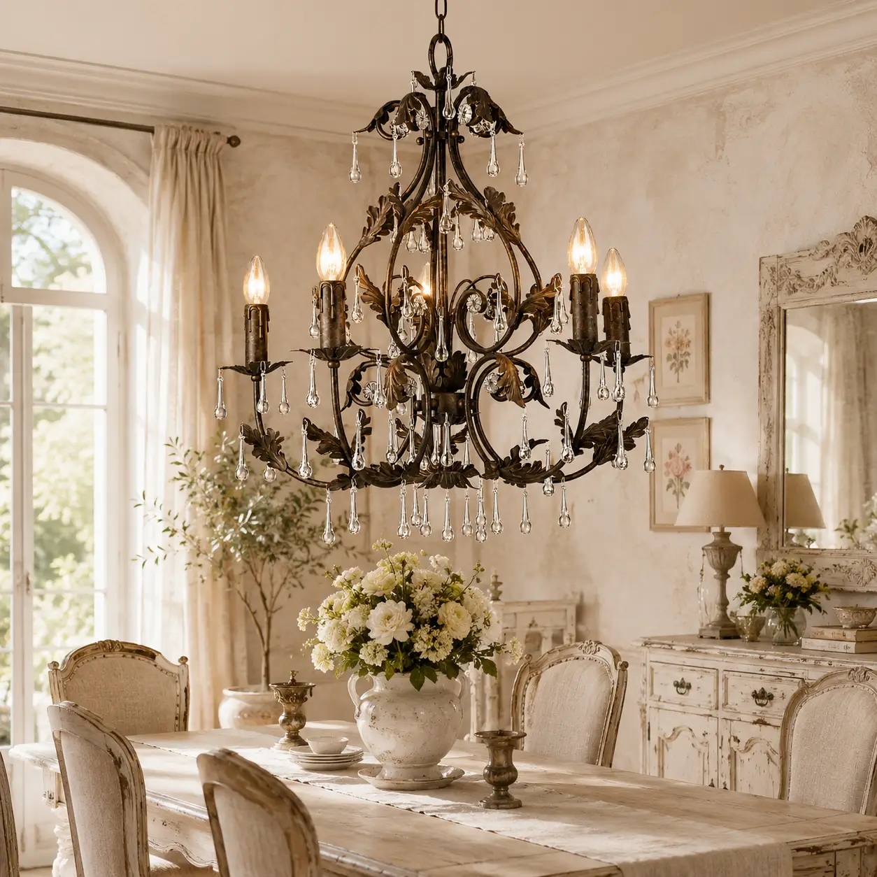 Vintage-Leaf-5-Light-Chandelier-in-Rustic-Bronze-with-Crystal-Drops-french-dining Vintage-Leaf-5-Light-Chandelier-in-Rustic-Bronze-with-Crystal-Drops-french-dining