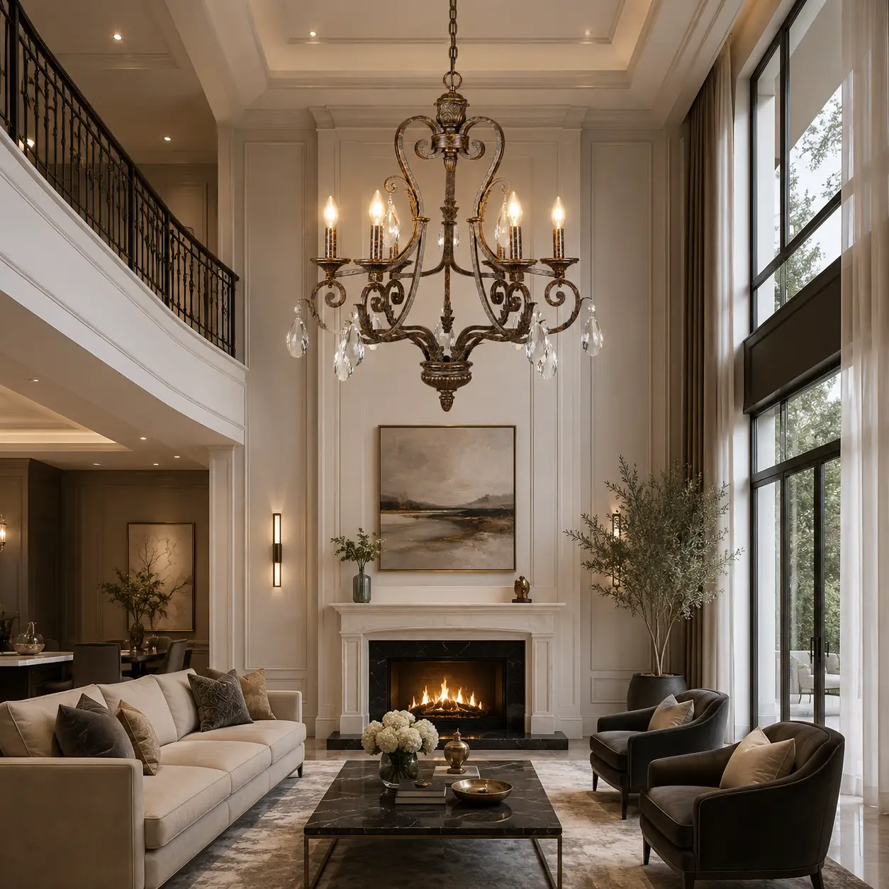 Vittoria Chandelier in Modern Luxury Living Room Render