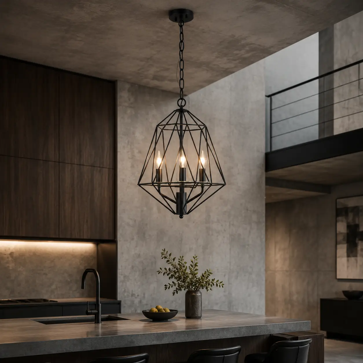 Ironveil Chandelier in Modern Luxury Living Room Context
