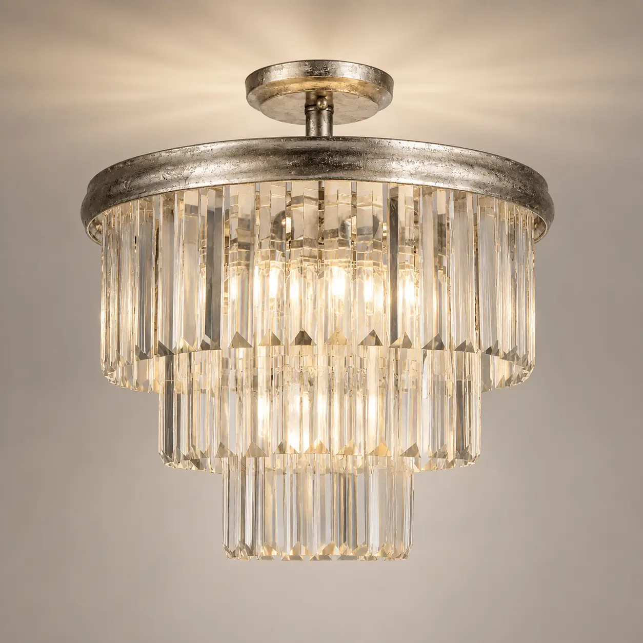 3-Tier-Semi-Flush-Crystal-Chandelier-with-Antique-Silver-Leaf-Finish-3 3-Tier-Semi-Flush-Crystal-Chandelier-with-Antique-Silver-Leaf-Finish-3