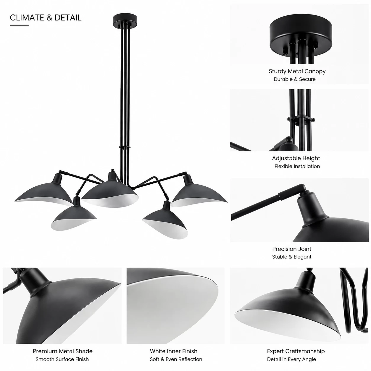 Arachnis-5-Light-Pendant-in-Matte-Black-with-White-Inner-Scoop-Shades-2 Arachnis-5-Light-Pendant-in-Matte-Black-with-White-Inner-Scoop-Shades-2