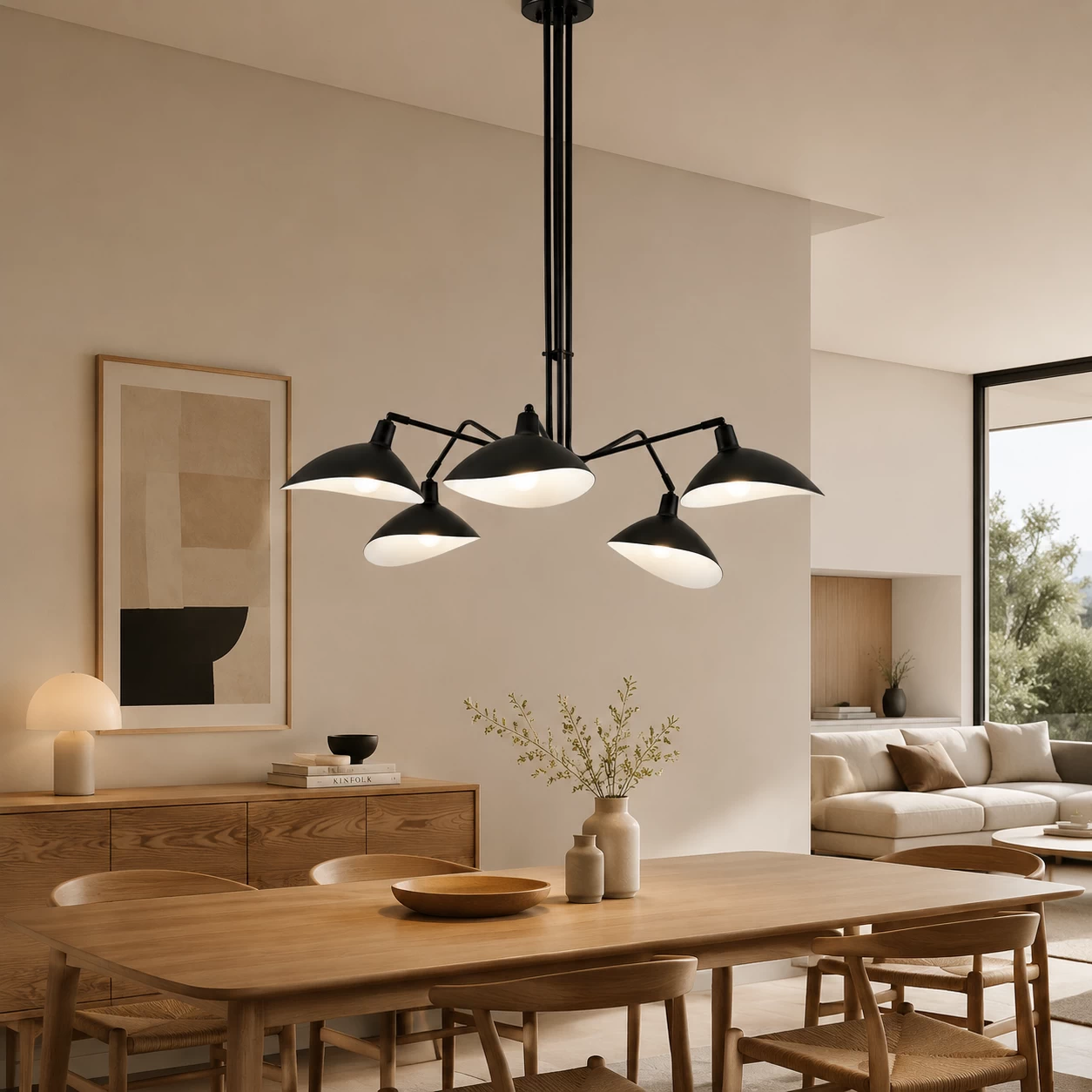 Arachnis 5-Light Pendant in Mid-Century Modern Living Room