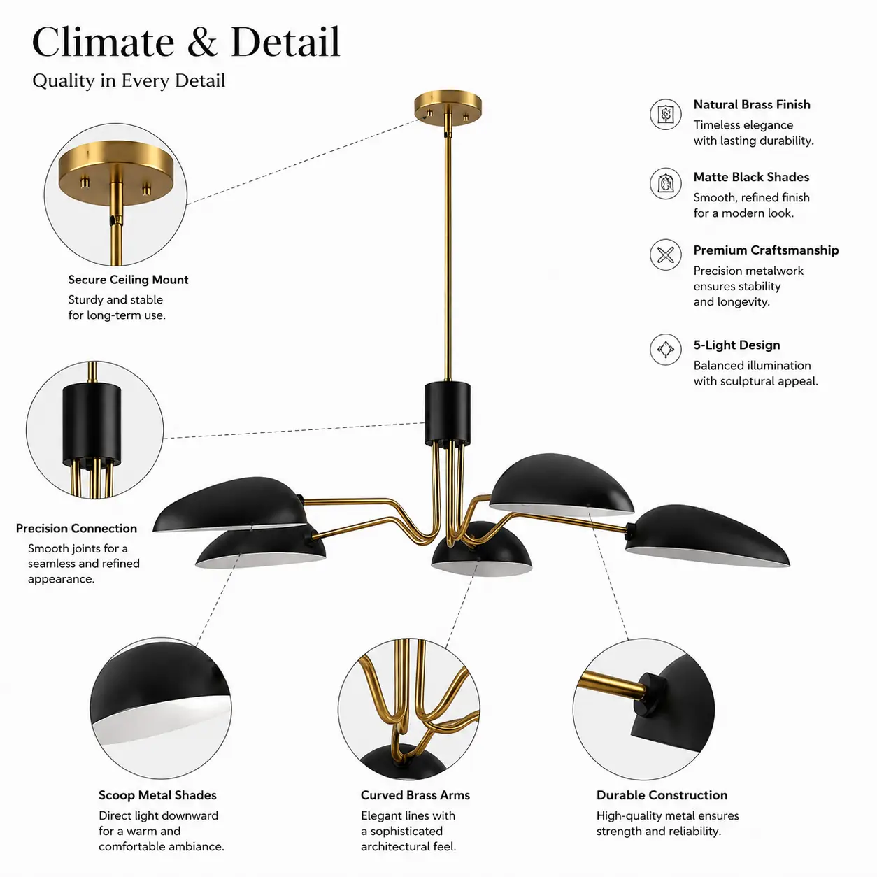 Arachnis-Natural-Brass-5-Light-Pendant-with-Matte-Black-Scoop-Shades-2 Arachnis-Natural-Brass-5-Light-Pendant-with-Matte-Black-Scoop-Shades-2