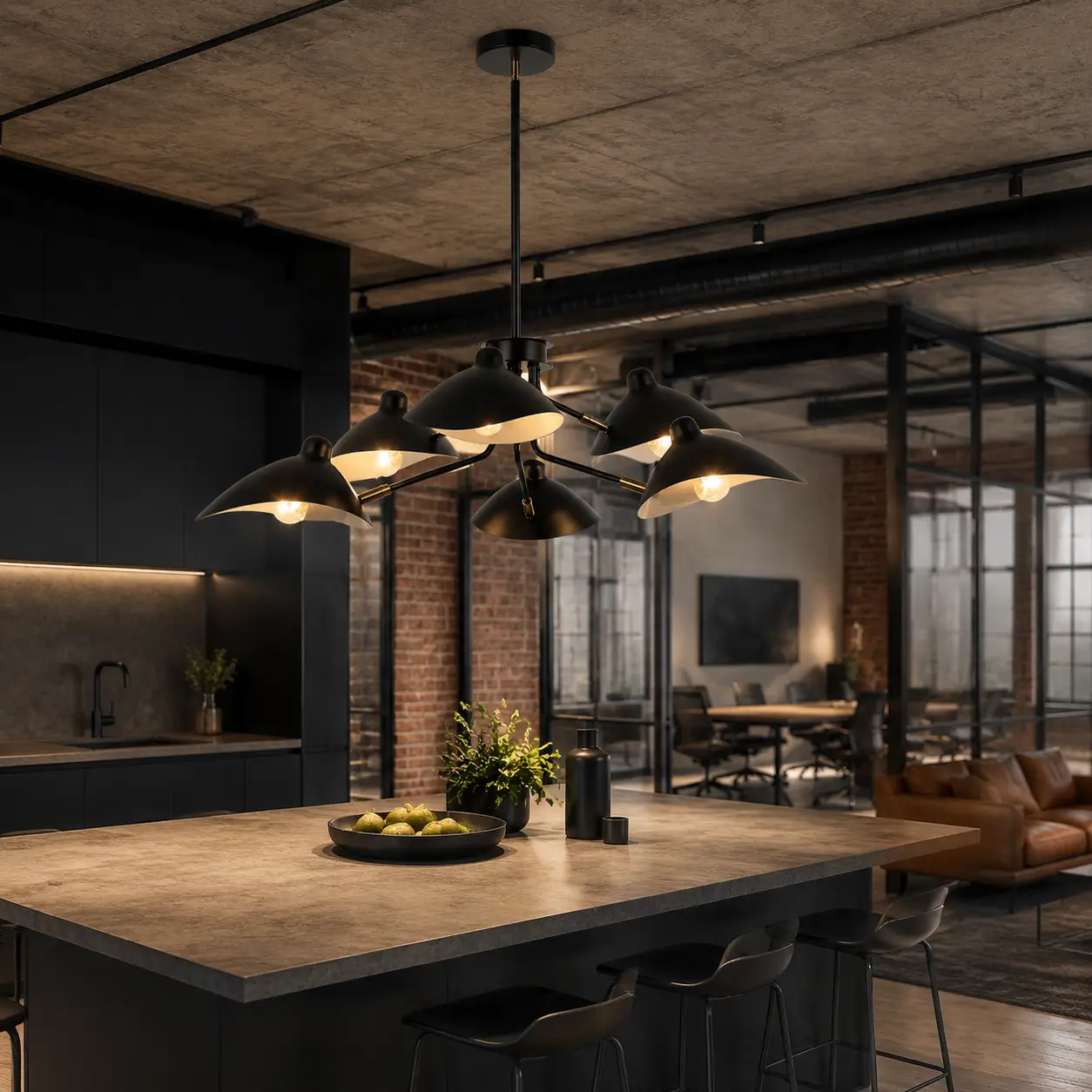 Arachnis-Noir-6-Light-Pendant-in-Matte-Black-with-Natural-Brass-Accents-4 Arachnis-Noir-6-Light-Pendant-in-Matte-Black-with-Natural-Brass-Accents-4
