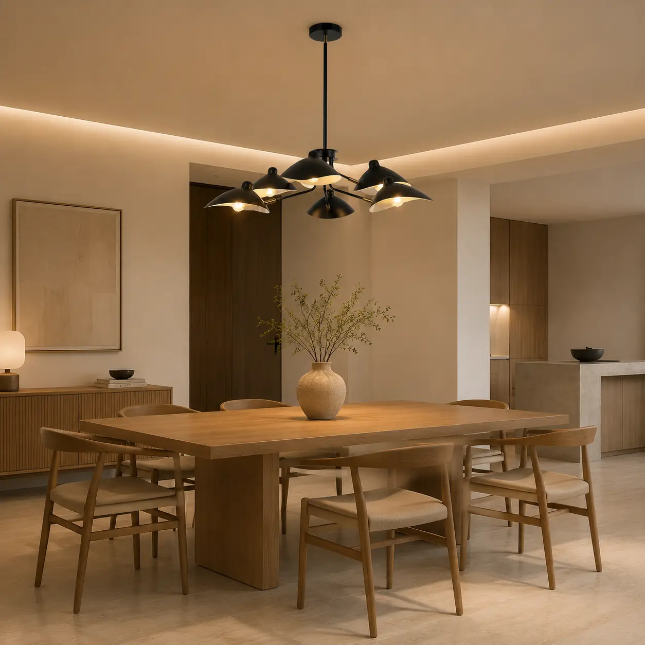 Arachnis Noir Pendant in Japandi Dining Environment