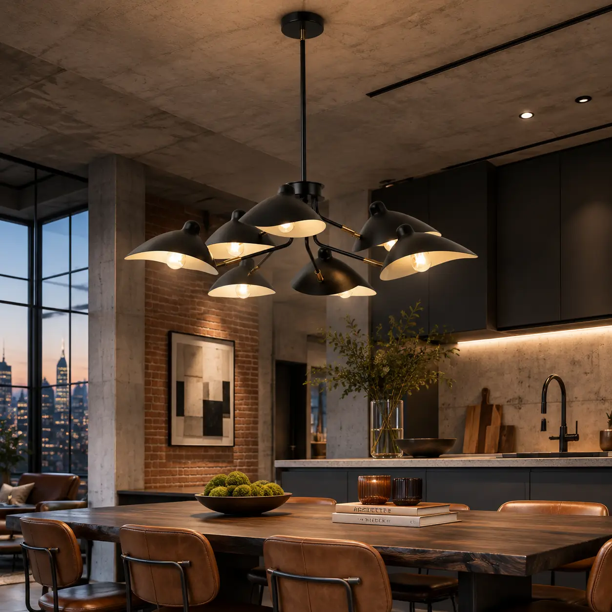 Arachnis-Noir-6-Light-Pendant-in-Matte-Black-with-Natural-Brass-Accents-modern-industrial-kitchen-island Arachnis-Noir-6-Light-Pendant-in-Matte-Black-with-Natural-Brass-Accents-modern-industrial-kitchen-island