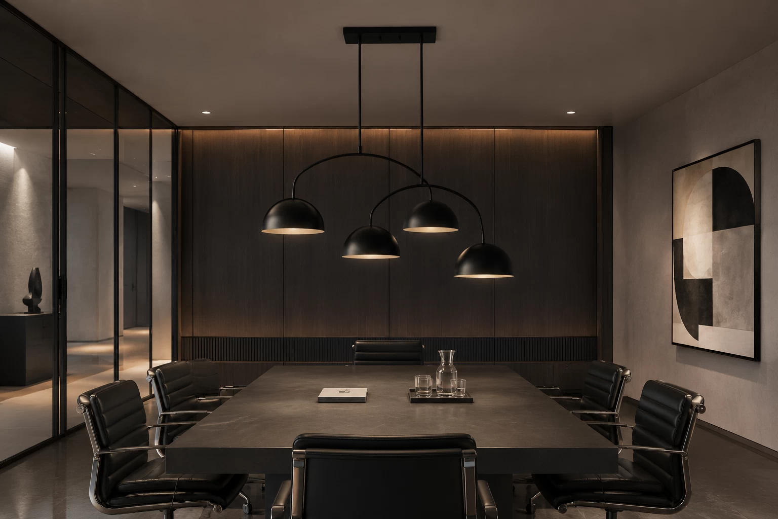 Arcadian-4-Light-Modern-Linear-Island-Pendant-with-Matte-Black-Finish-executive-meeting Arcadian-4-Light-Modern-Linear-Island-Pendant-with-Matte-Black-Finish-executive-meeting