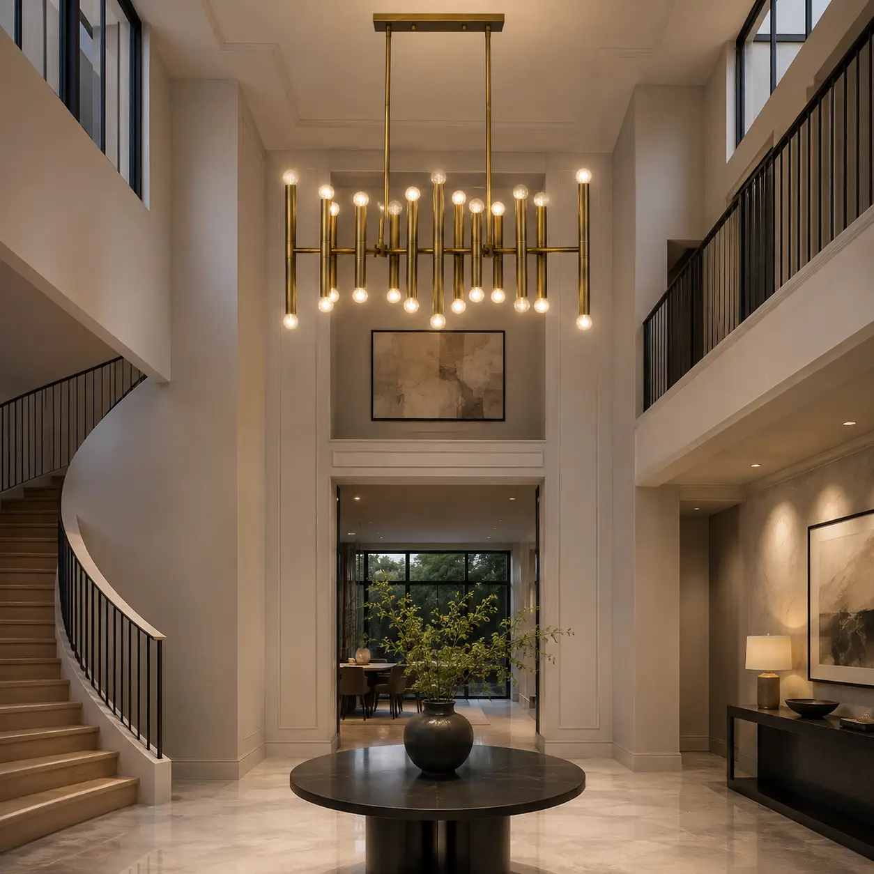 The Architect 30-Light Chandelier in Double-Height Modern Luxury Foyer