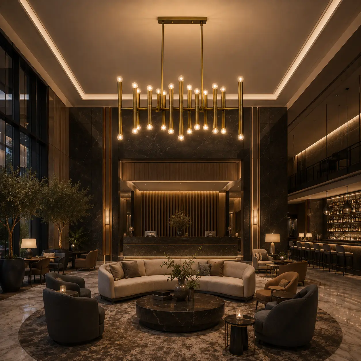 Architect-30-Light-Modern-Linear-Chandelier-with-Aged-Brass-Finish-hotel-reception-lounge Architect-30-Light-Modern-Linear-Chandelier-with-Aged-Brass-Finish-hotel-reception-lounge