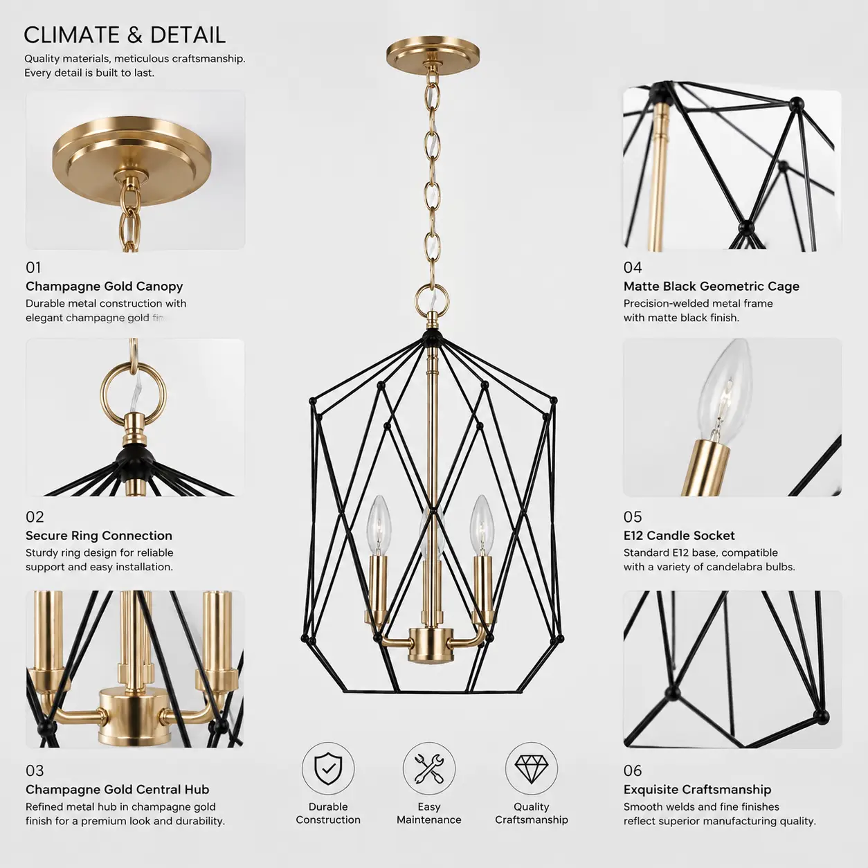 Auracage-Champagne-Gold-3-Light-Chandelier-with-Matte-Black-Cage-2 Auracage-Champagne-Gold-3-Light-Chandelier-with-Matte-Black-Cage-2