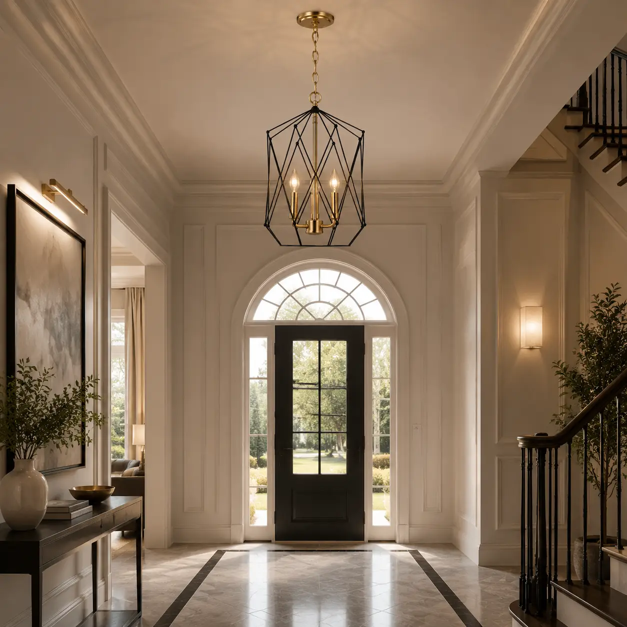 Auracage-Champagne-Gold-3-Light-Chandelier-with-Matte-Black-Cage-transitional-foyer Auracage-Champagne-Gold-3-Light-Chandelier-with-Matte-Black-Cage-transitional-foyer
