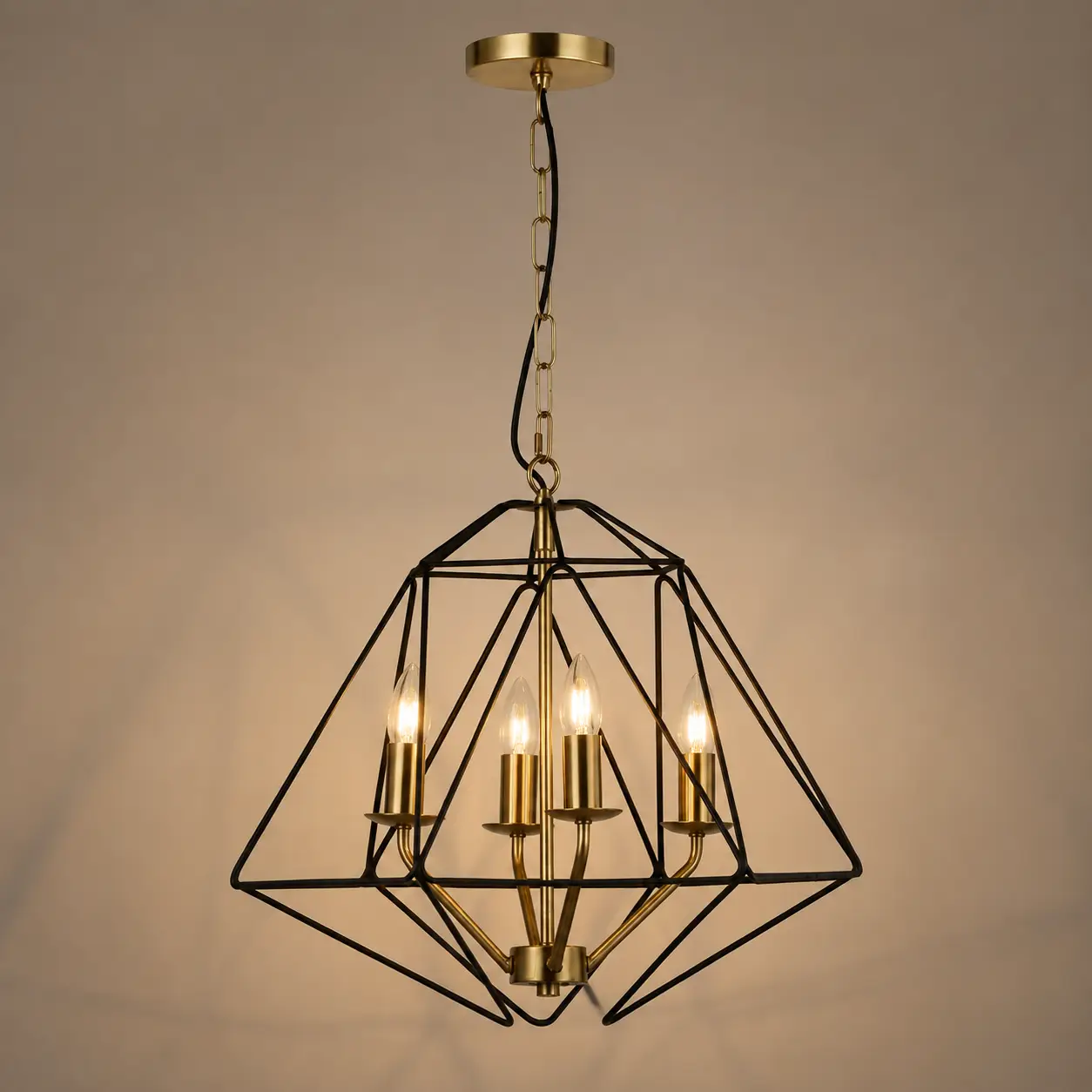 Auracage-Quad-Satin-Gold-4-Light-Chandelier-with-Matte-Black-Cage-3 Auracage-Quad-Satin-Gold-4-Light-Chandelier-with-Matte-Black-Cage-3
