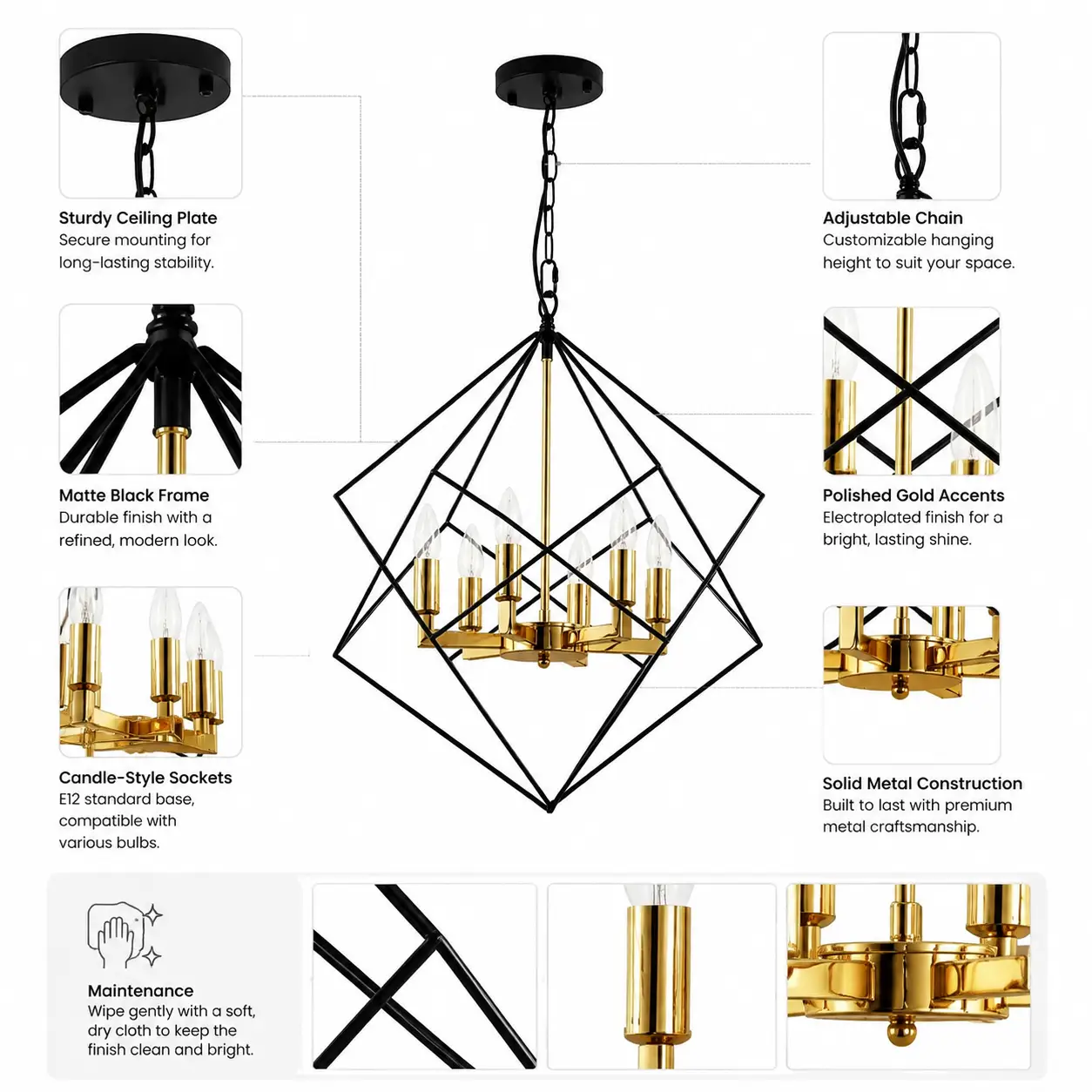 Aurelcage-Matte-Black-Frame-6-Light-Chandelier-with-Polished-Gold-Brass-Detailing-2 Aurelcage-Matte-Black-Frame-6-Light-Chandelier-with-Polished-Gold-Brass-Detailing-2