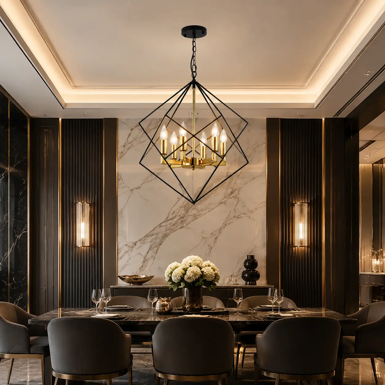Aurelcage 6-Light Chandelier in Grand Dining Room
