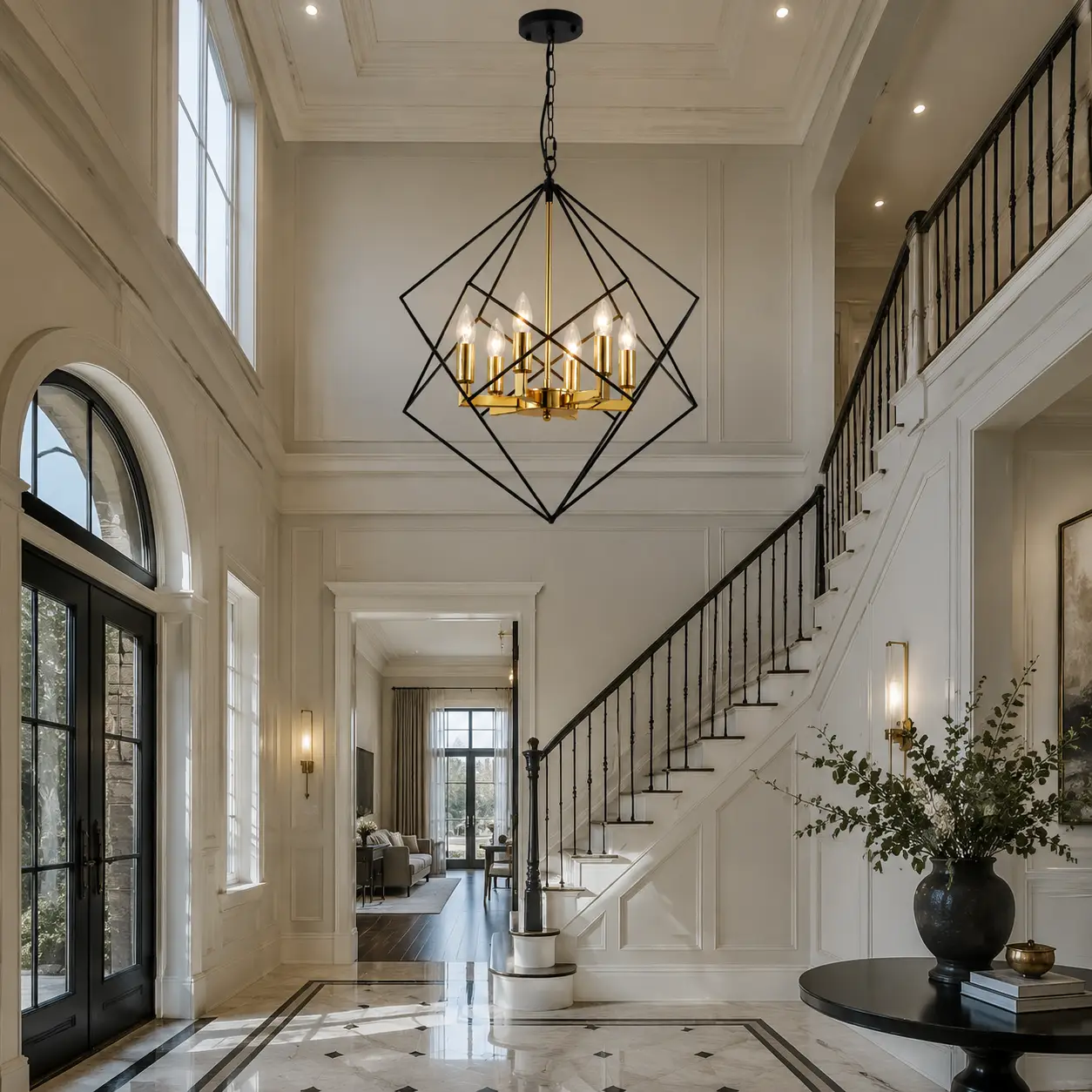 Aurelcage-Matte-Black-Frame-6-Light-Chandelier-with-Polished-Gold-Brass-Detailing-transitional-foyer Aurelcage-Matte-Black-Frame-6-Light-Chandelier-with-Polished-Gold-Brass-Detailing-transitional-foyer