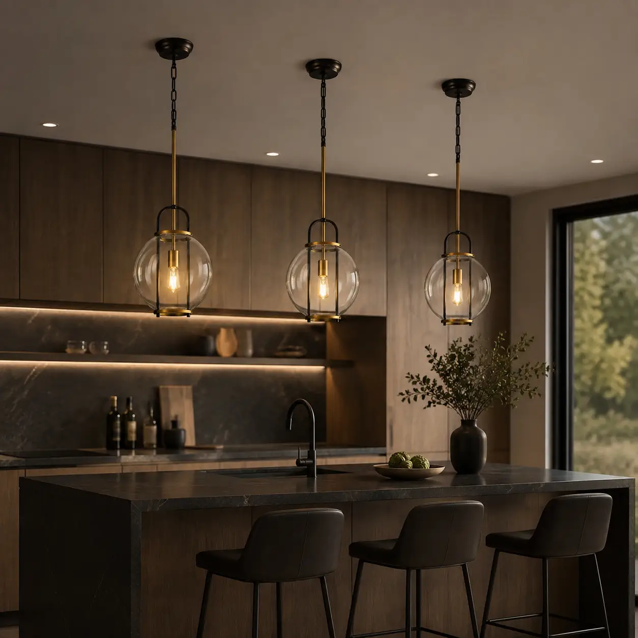 Aurelia Globe Pendant suspended in modern kitchen island setting
