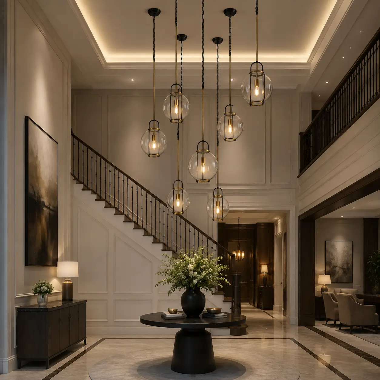 Aurelia Globe Pendant in luxury foyer and hospitality setting