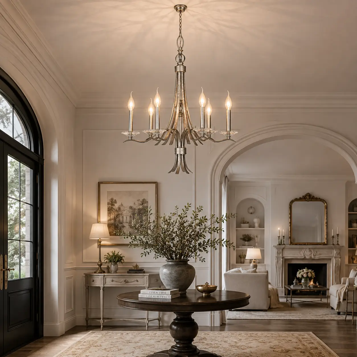 Aurion 6-Light Silver Leaf Chandelier detailed botanical silhouette