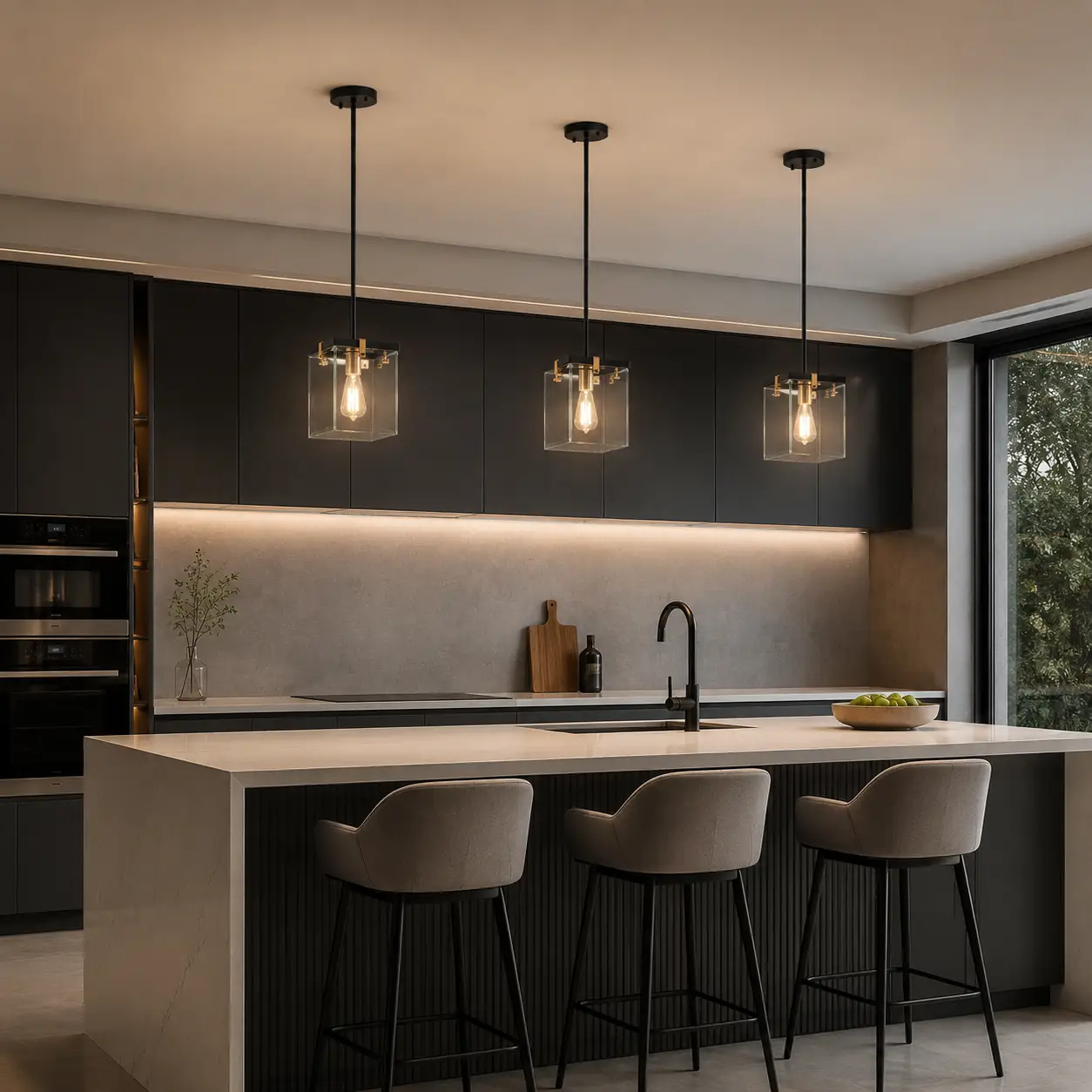 Aurora Cube Pendant over Modern Kitchen Island
