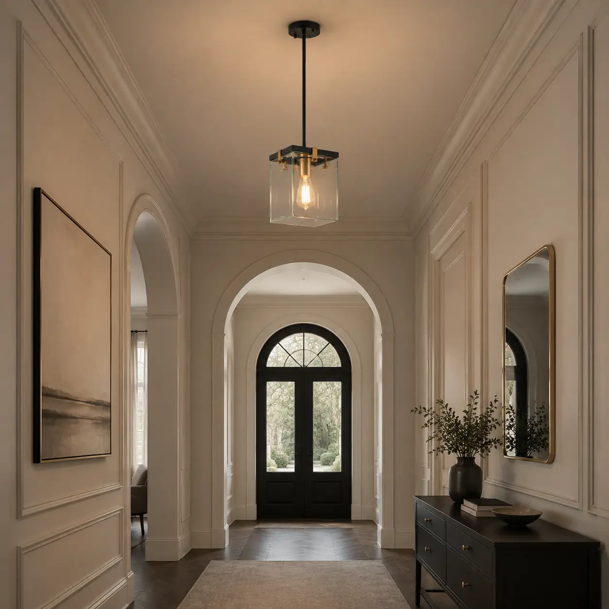 Aurora Cube Pendant in Transitional Foyer Entryway