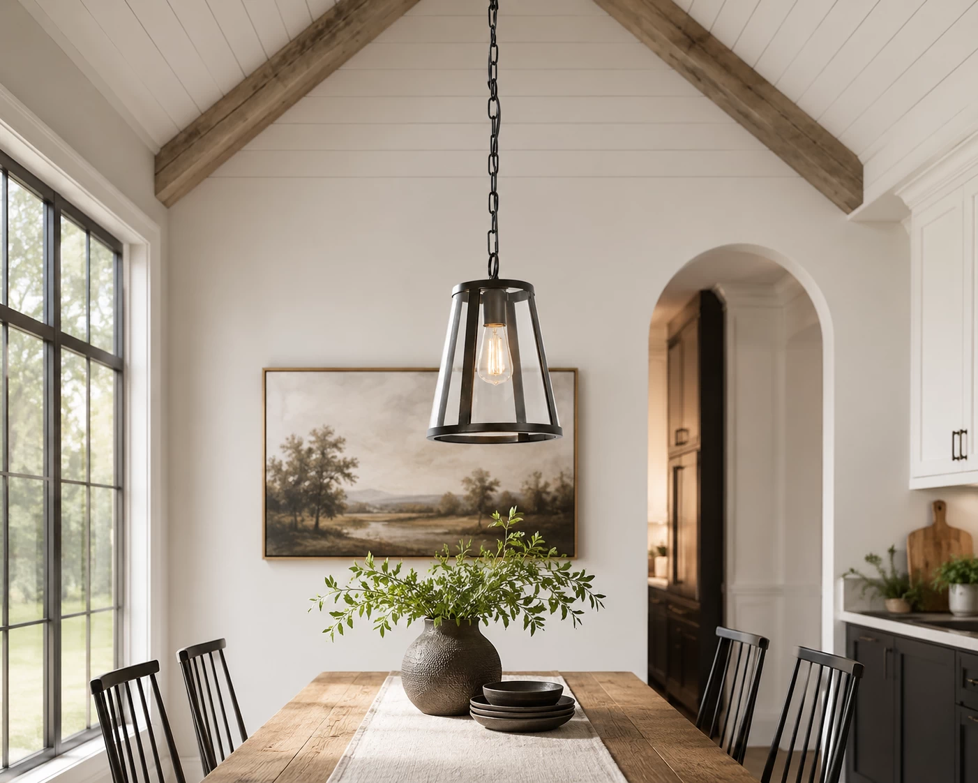 Camden Glass Pendant in Modern Farmhouse Dining Room