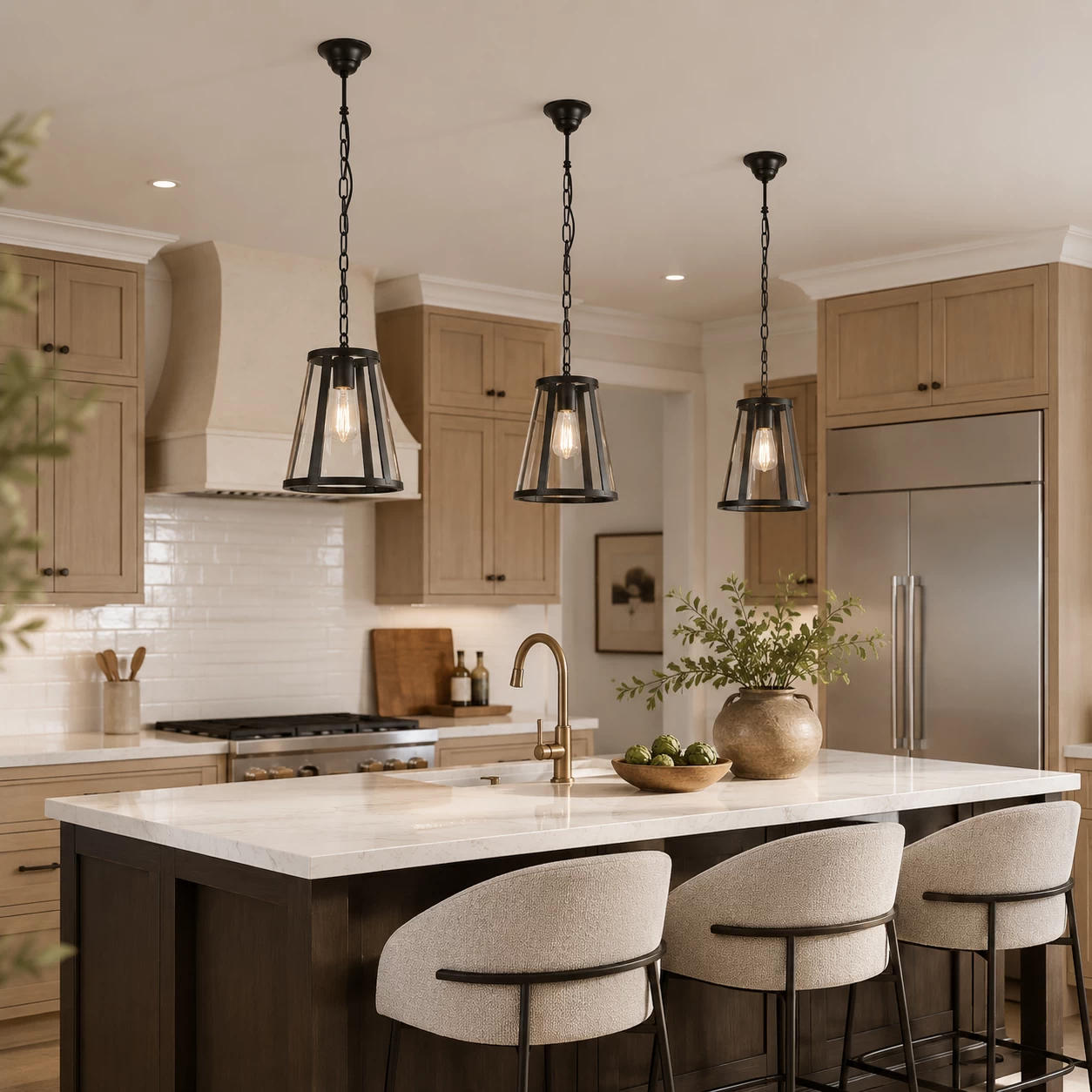 Camden Glass Pendant Array in Kitchen Island Setting
