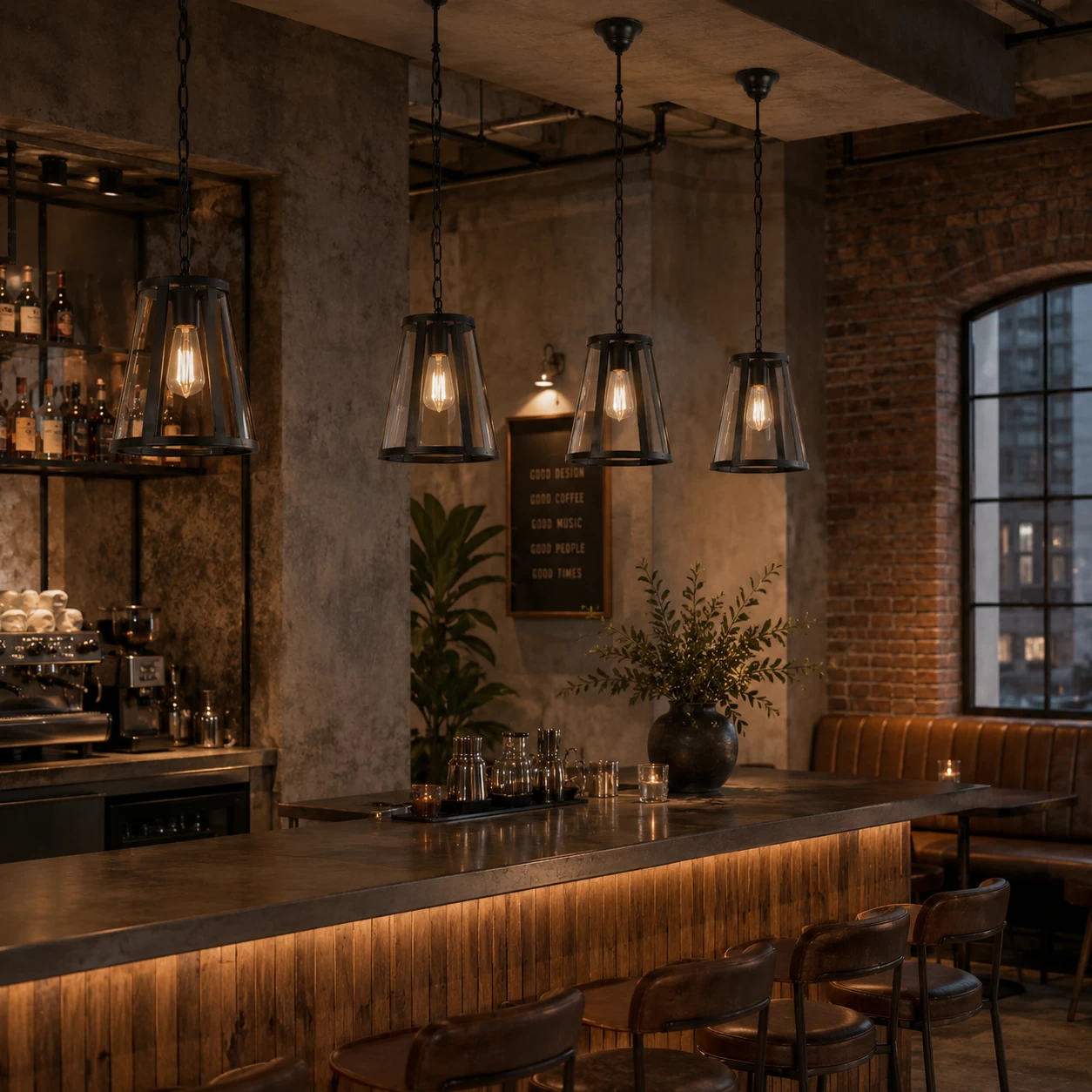 Camden Glass Pendant in Industrial Bar Environment