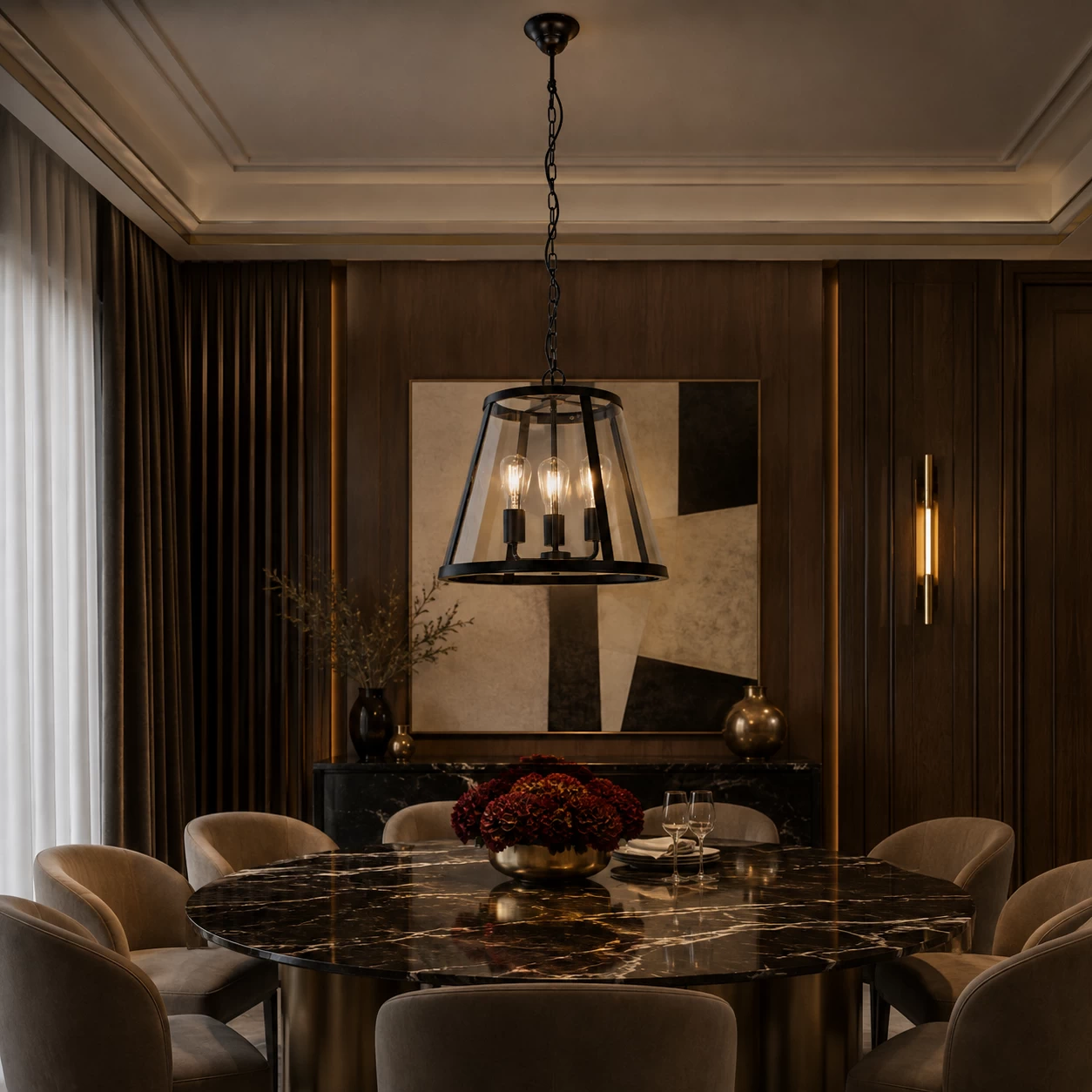 Camden 3-Light Drum Pendant in Modern Luxury Dining Room