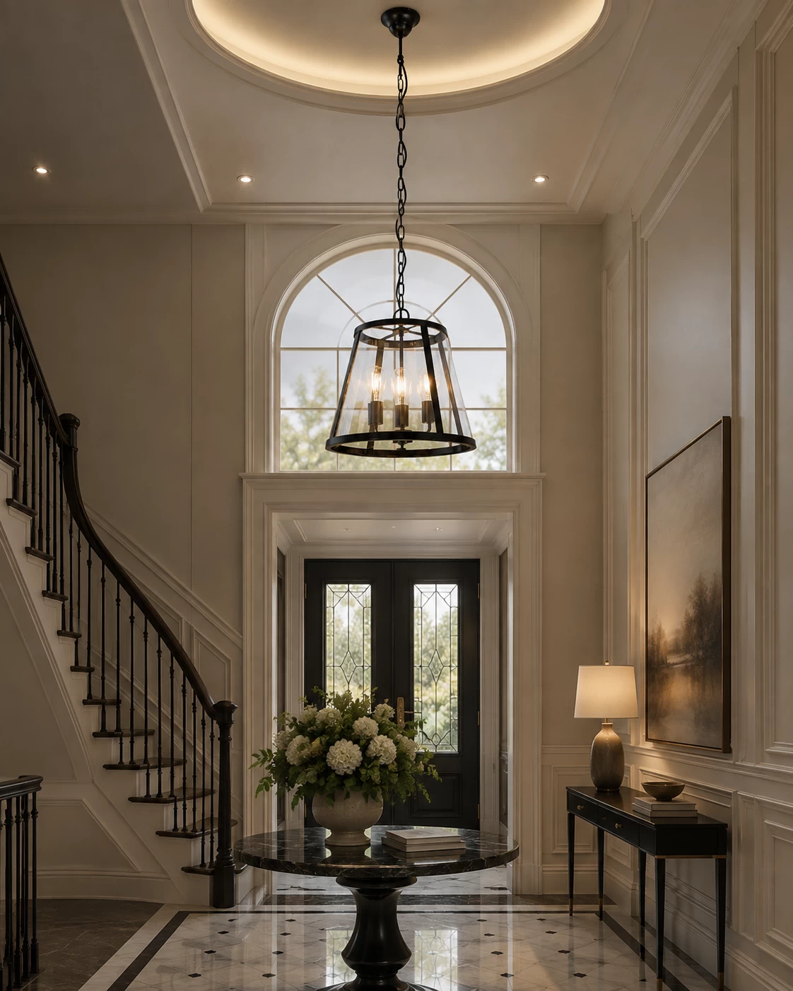 Camden 3-Light Drum Pendant in Neoclassical Foyer Setting