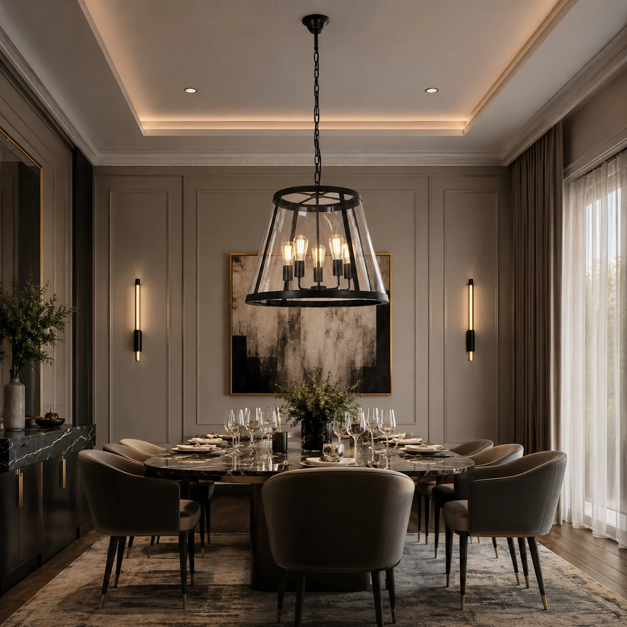 Camden-5-Light-Clear-Glass-Drum-Pendant-in-Deep-Bronze-Finish-modern-executive-dining Camden-5-Light-Clear-Glass-Drum-Pendant-in-Deep-Bronze-Finish-modern-executive-dining