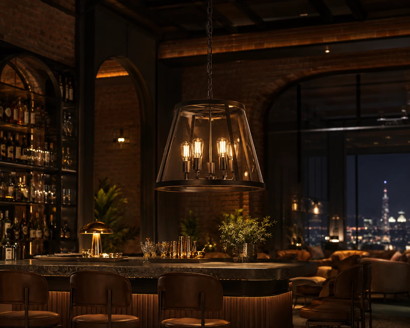 Camden-5-Light-Clear-Glass-Drum-Pendant-in-Deep-Bronze-Finish-vip-lounge-bar Camden-5-Light-Clear-Glass-Drum-Pendant-in-Deep-Bronze-Finish-vip-lounge-bar