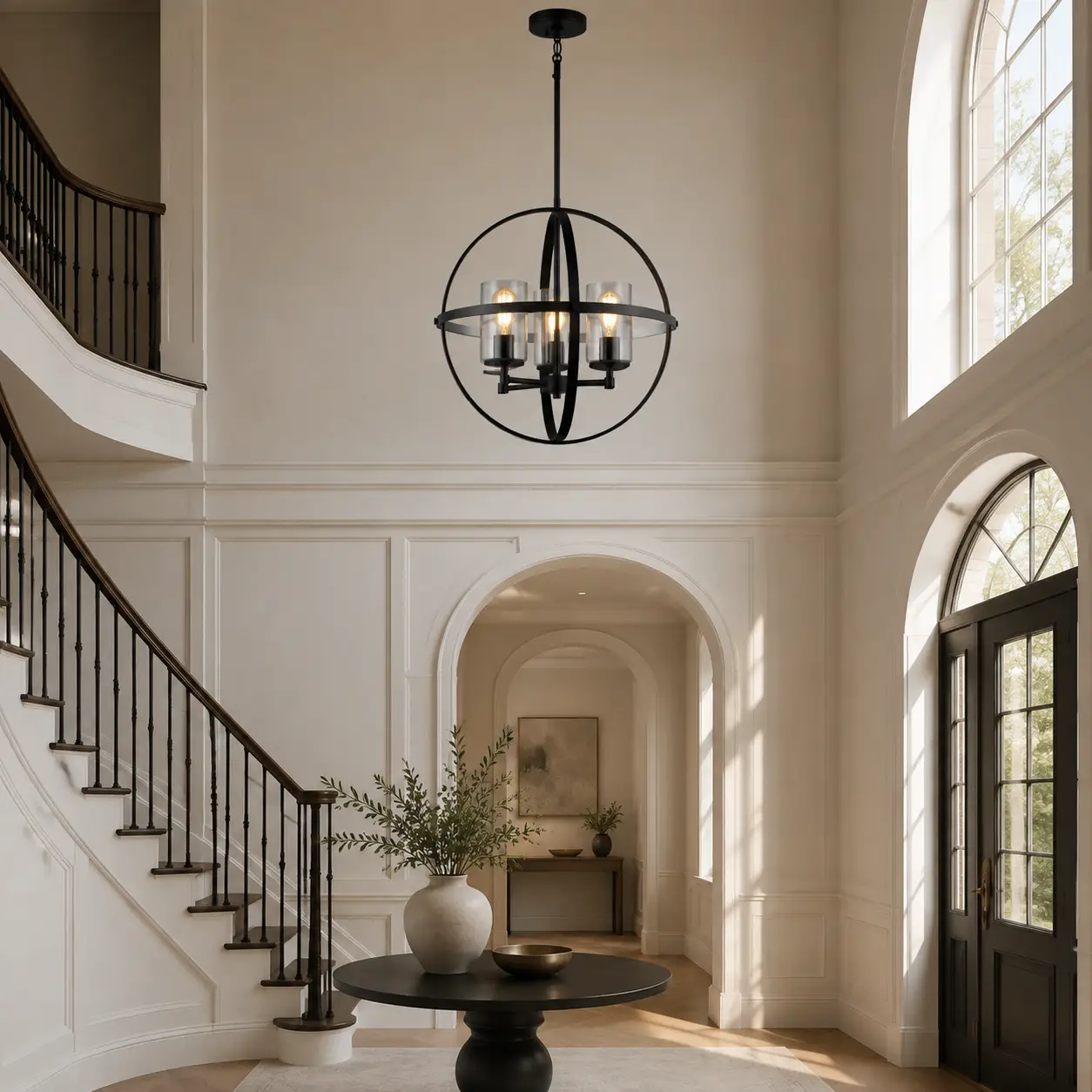 Celestia-Sphere-3‑Light-Matte-Black-Chandelier-transitional-foyer Celestia-Sphere-3‑Light-Matte-Black-Chandelier-transitional-foyer