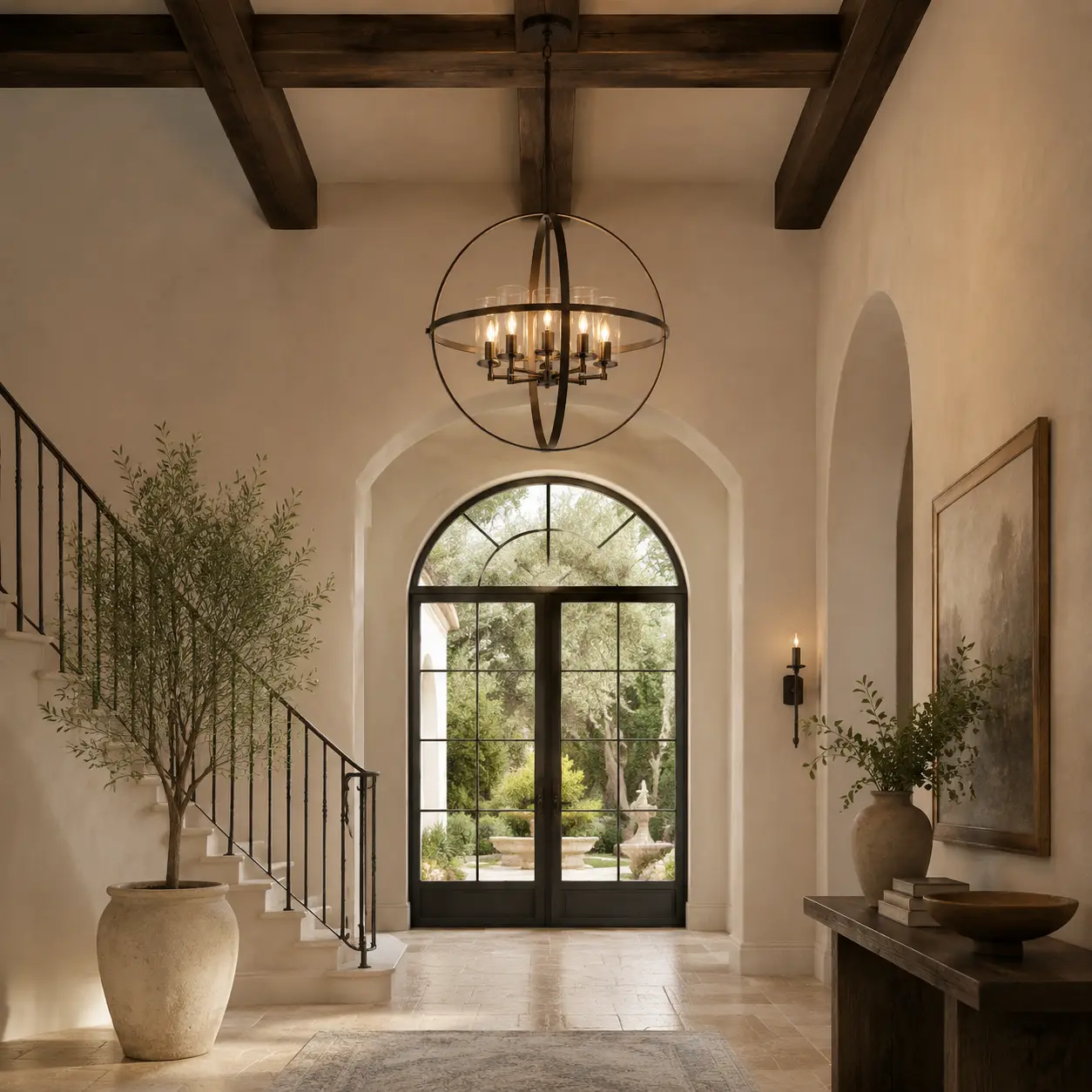 Celestia Sphere Chandelier in Modern Mediterranean Foyer