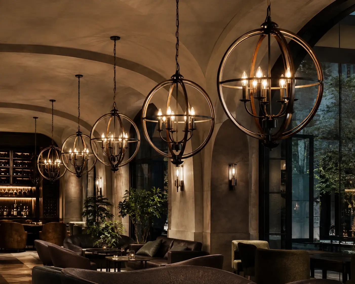The Celestial Open Orb Pendant in Commercial Hospitality Lounge