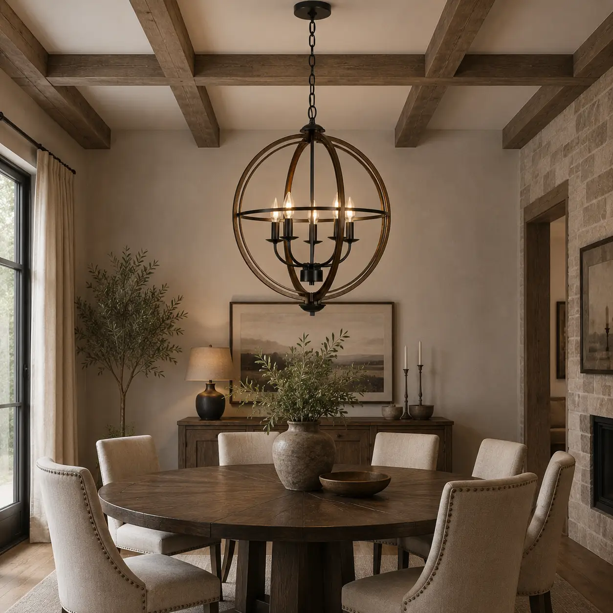 The Celestial Spherical Chandelier over Round Dining Table