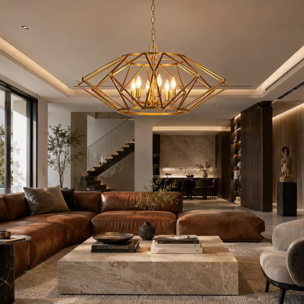 Celestial Orbit Chandelier in Modern Luxury Living Room