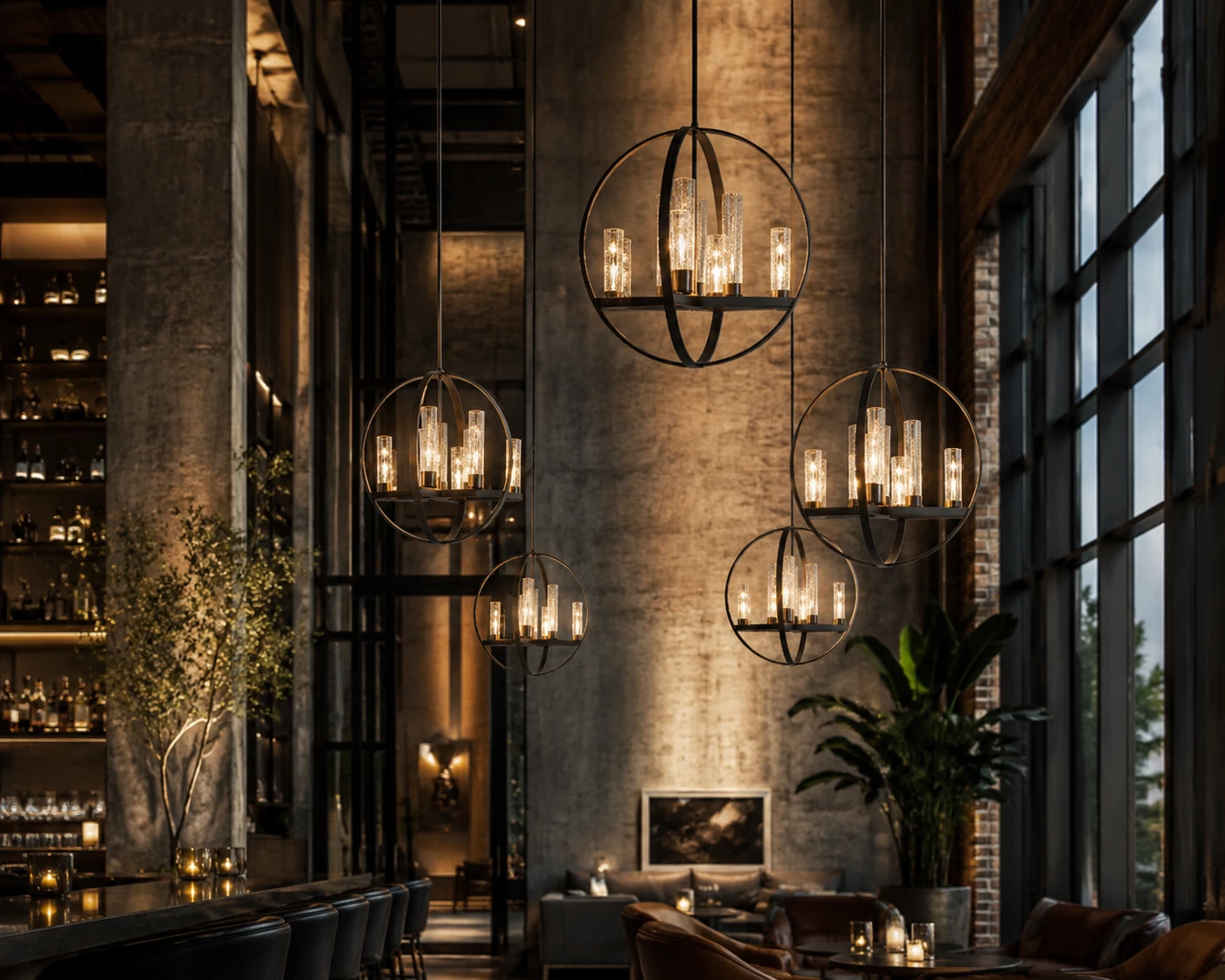 Celestial Ring 8-Light Pendant in Hospitality Bar Lounge