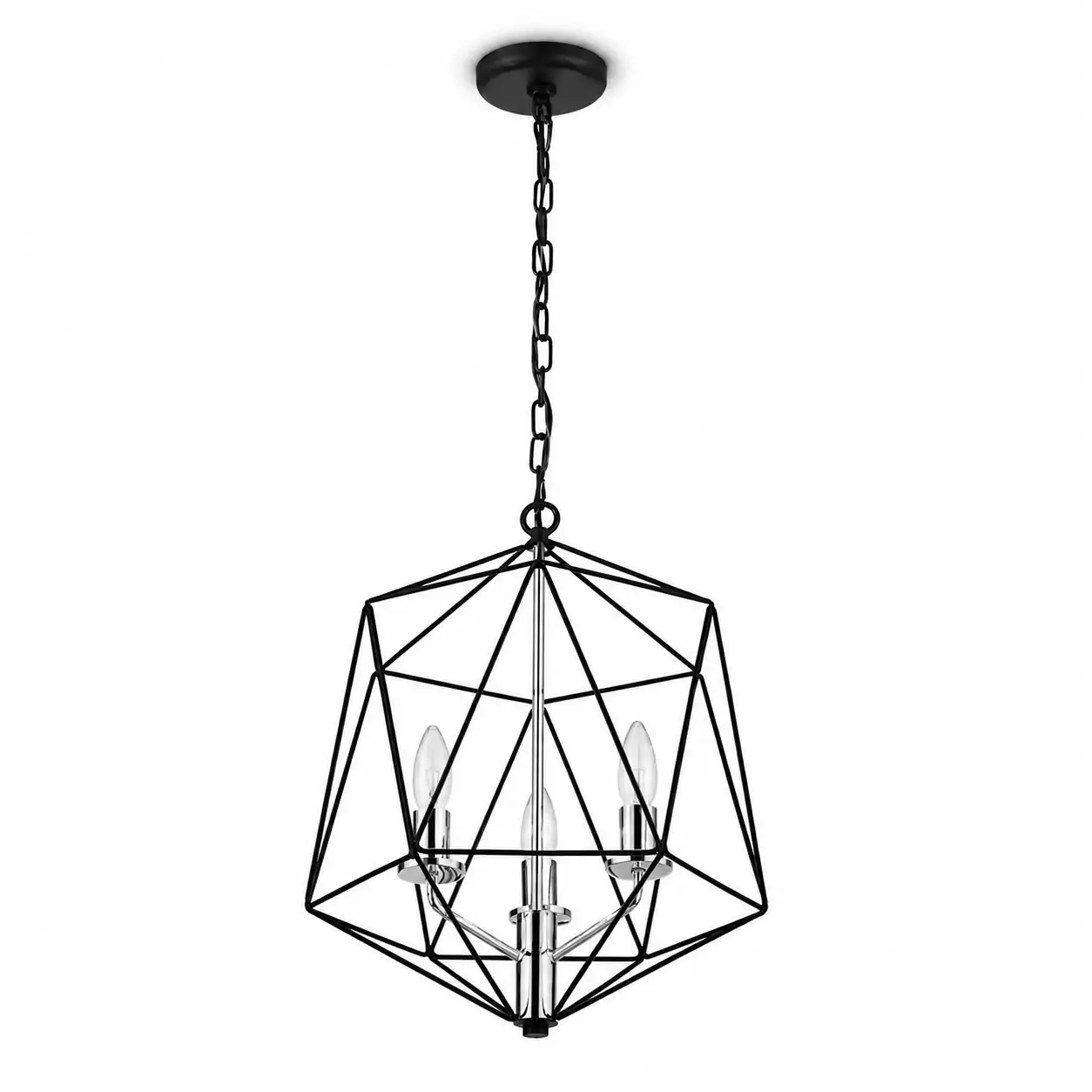 Chromeveil-Matte-Black-Cage-3-Light-Chandelier-with-Shiny-Chrome-Accents-1 Chromeveil-Matte-Black-Cage-3-Light-Chandelier-with-Shiny-Chrome-Accents-1