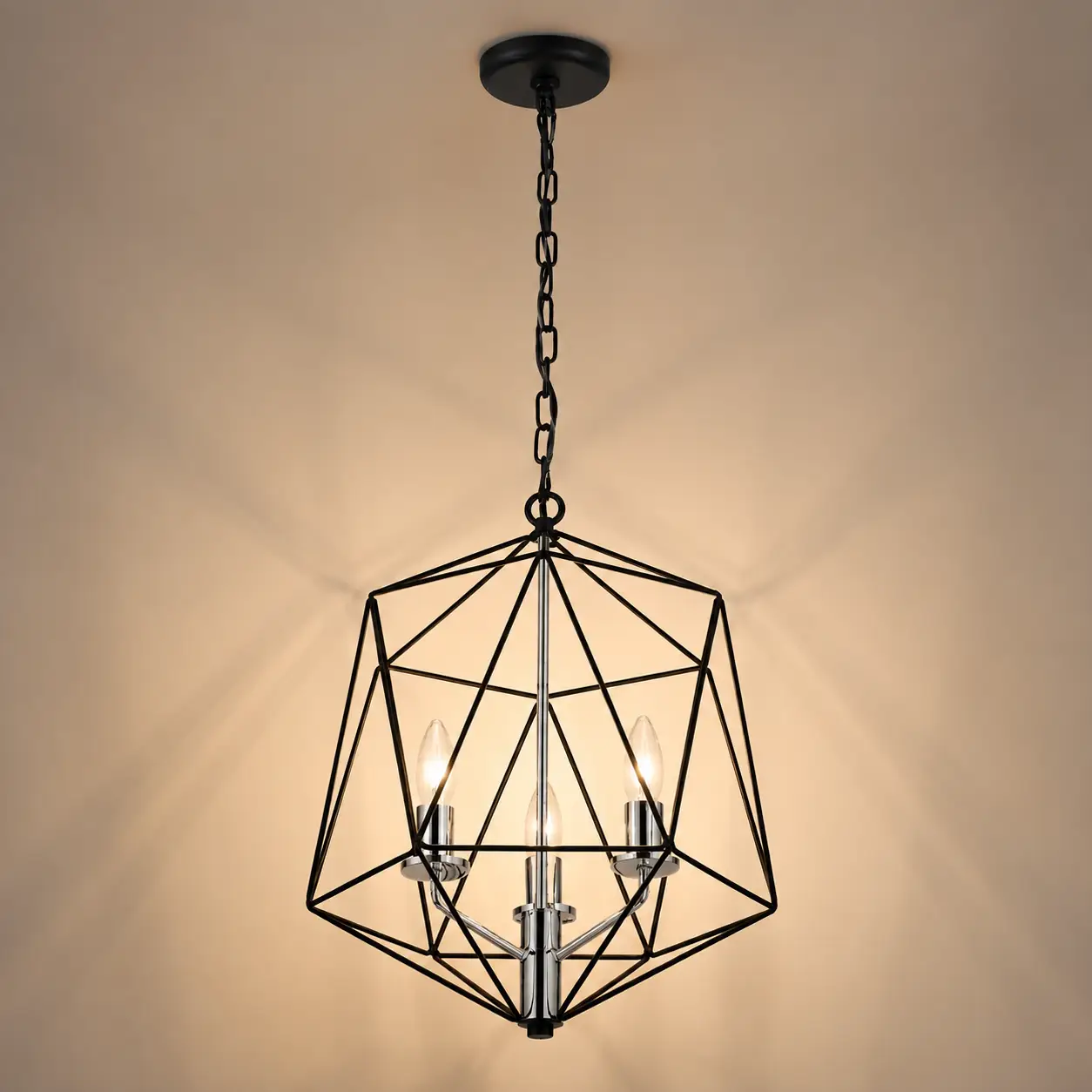 Chromeveil-Matte-Black-Cage-3-Light-Chandelier-with-Shiny-Chrome-Accents-3 Chromeveil-Matte-Black-Cage-3-Light-Chandelier-with-Shiny-Chrome-Accents-3